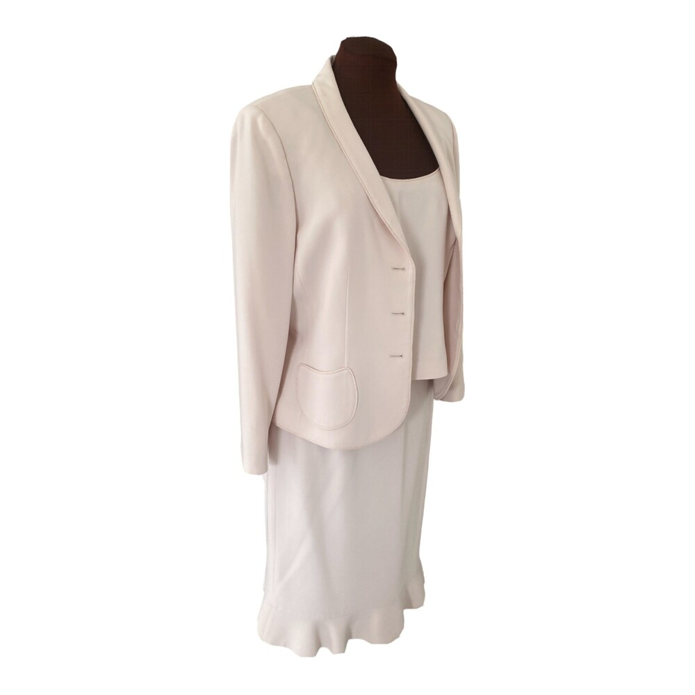 Albert Nipon Womens Three Piece Skirt Suit Blush Pink Blazer Top Skirt Size 12